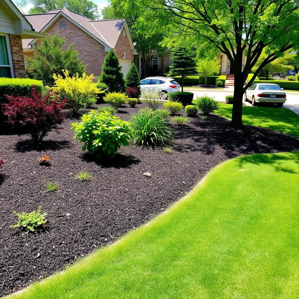 Mulched beds and plantings in Dallas