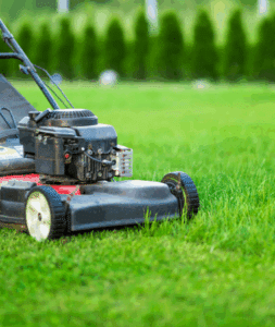 Professional lawn mower cutting a neatly trimmed lawn. Lawn mowing in Grapevine, Keller, Trophy Club, Colleyville, Southlake, Westlake,